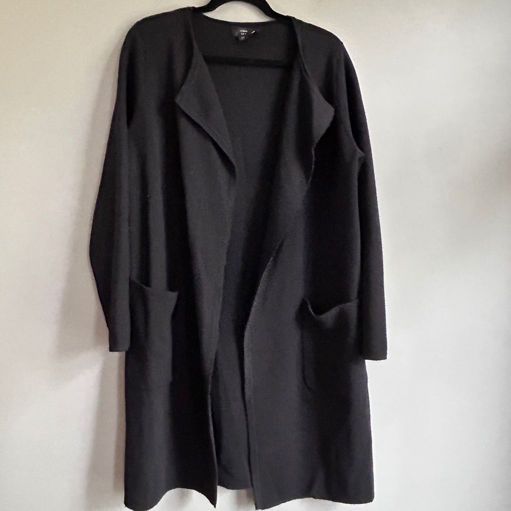 J.Crew 365 Womens Black Open Front Longline Cardigan Sweater Jacket XS Merino